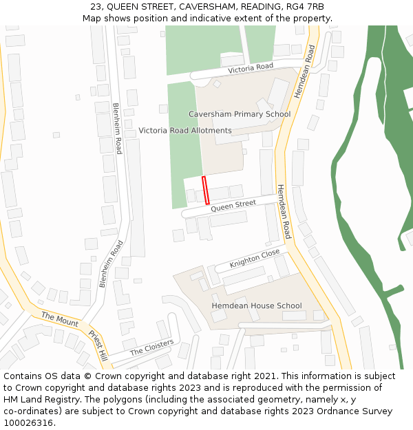 23, QUEEN STREET, CAVERSHAM, READING, RG4 7RB: Location map and indicative extent of plot