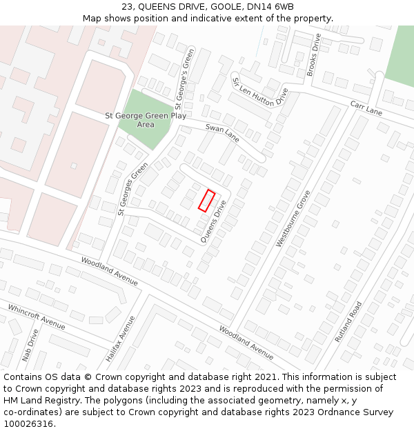 23, QUEENS DRIVE, GOOLE, DN14 6WB: Location map and indicative extent of plot