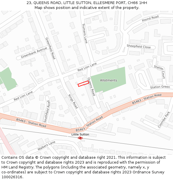 23, QUEENS ROAD, LITTLE SUTTON, ELLESMERE PORT, CH66 1HH: Location map and indicative extent of plot