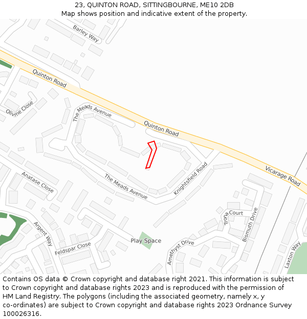 23, QUINTON ROAD, SITTINGBOURNE, ME10 2DB: Location map and indicative extent of plot