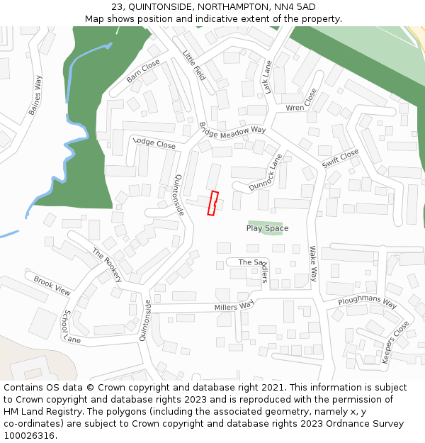 23, QUINTONSIDE, NORTHAMPTON, NN4 5AD: Location map and indicative extent of plot