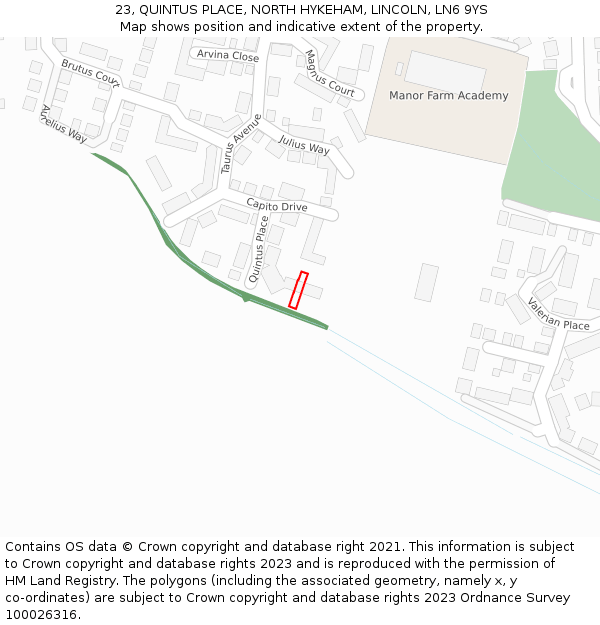 23, QUINTUS PLACE, NORTH HYKEHAM, LINCOLN, LN6 9YS: Location map and indicative extent of plot