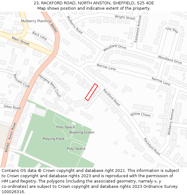 23, RACKFORD ROAD, NORTH ANSTON, SHEFFIELD, S25 4DE: Location map and indicative extent of plot