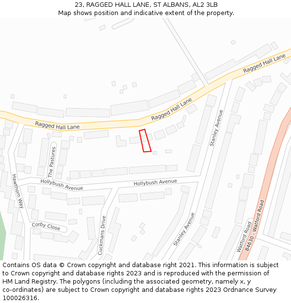23, RAGGED HALL LANE, ST ALBANS, AL2 3LB: Location map and indicative extent of plot