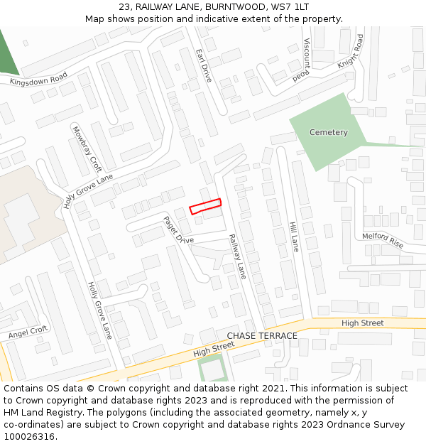 23, RAILWAY LANE, BURNTWOOD, WS7 1LT: Location map and indicative extent of plot