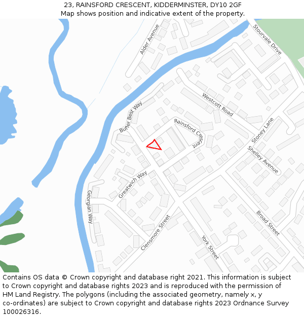 23, RAINSFORD CRESCENT, KIDDERMINSTER, DY10 2GF: Location map and indicative extent of plot