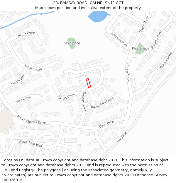 23, RAMSAY ROAD, CALNE, SN11 8GT: Location map and indicative extent of plot