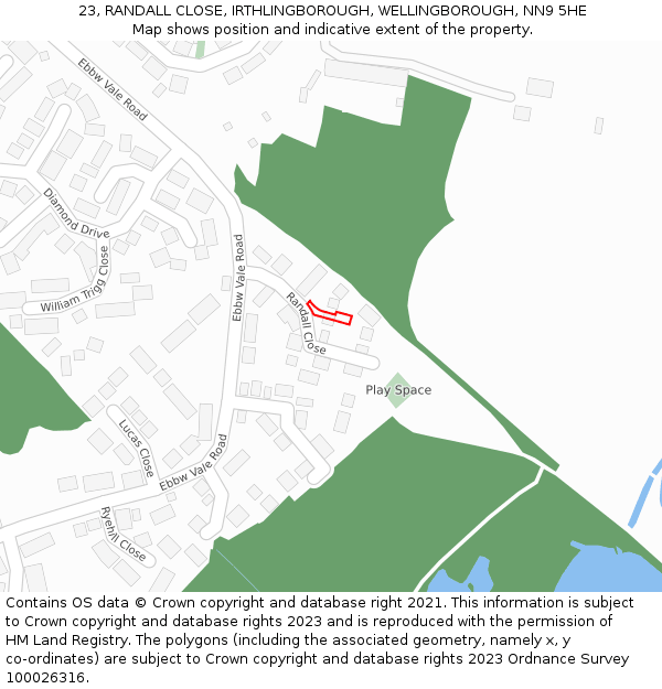23, RANDALL CLOSE, IRTHLINGBOROUGH, WELLINGBOROUGH, NN9 5HE: Location map and indicative extent of plot