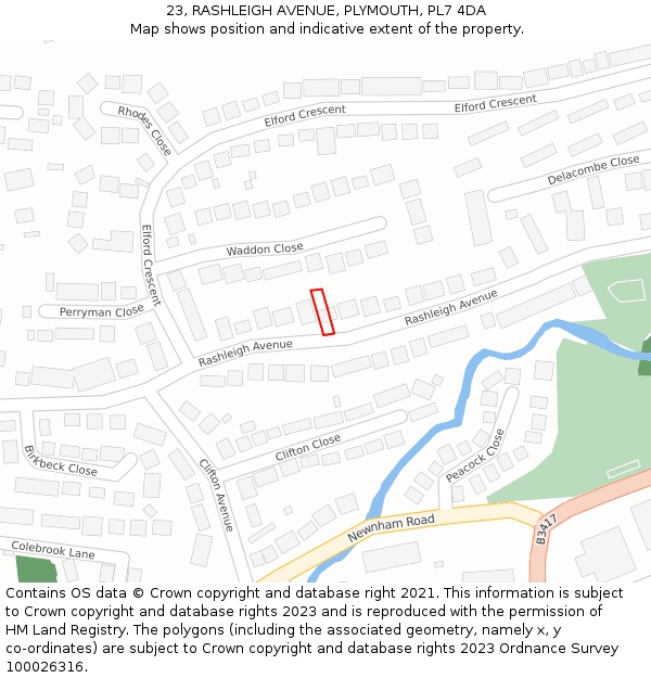 23, RASHLEIGH AVENUE, PLYMOUTH, PL7 4DA: Location map and indicative extent of plot