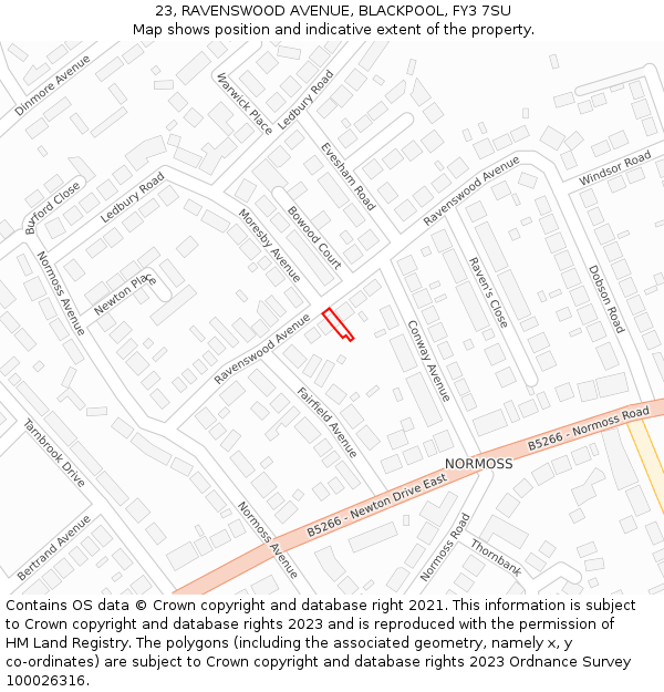 23, RAVENSWOOD AVENUE, BLACKPOOL, FY3 7SU: Location map and indicative extent of plot