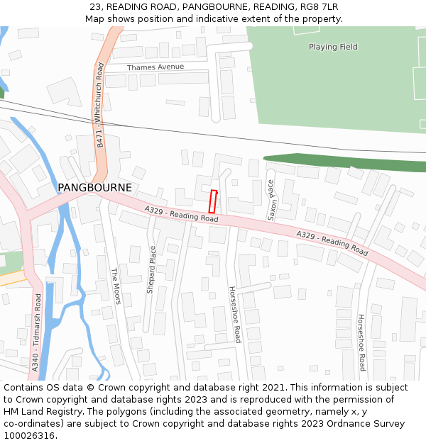 23, READING ROAD, PANGBOURNE, READING, RG8 7LR: Location map and indicative extent of plot