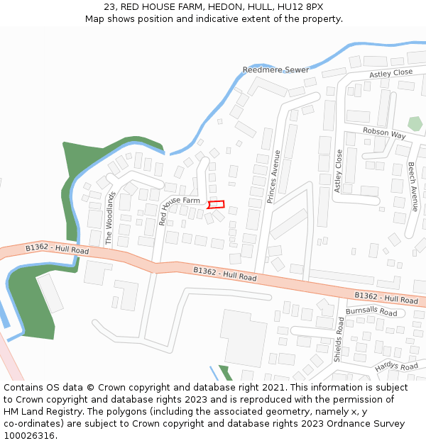 23, RED HOUSE FARM, HEDON, HULL, HU12 8PX: Location map and indicative extent of plot