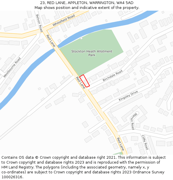 23, RED LANE, APPLETON, WARRINGTON, WA4 5AD: Location map and indicative extent of plot