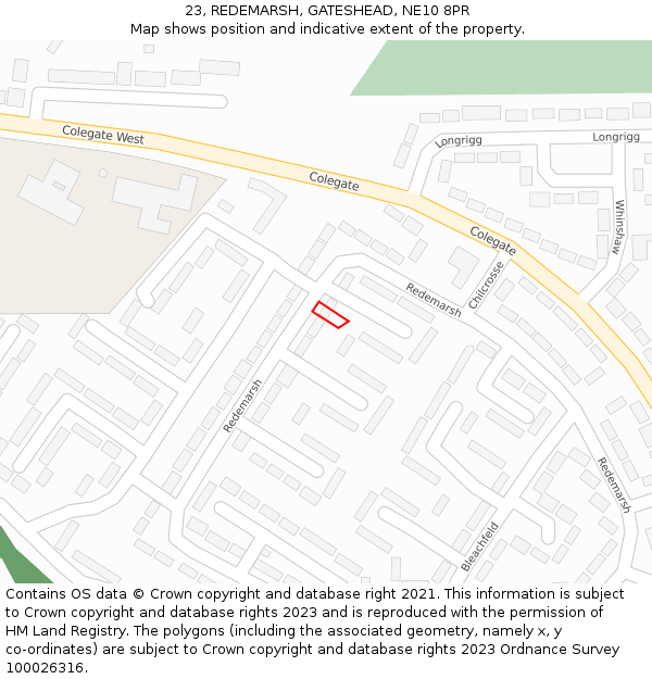 23, REDEMARSH, GATESHEAD, NE10 8PR: Location map and indicative extent of plot