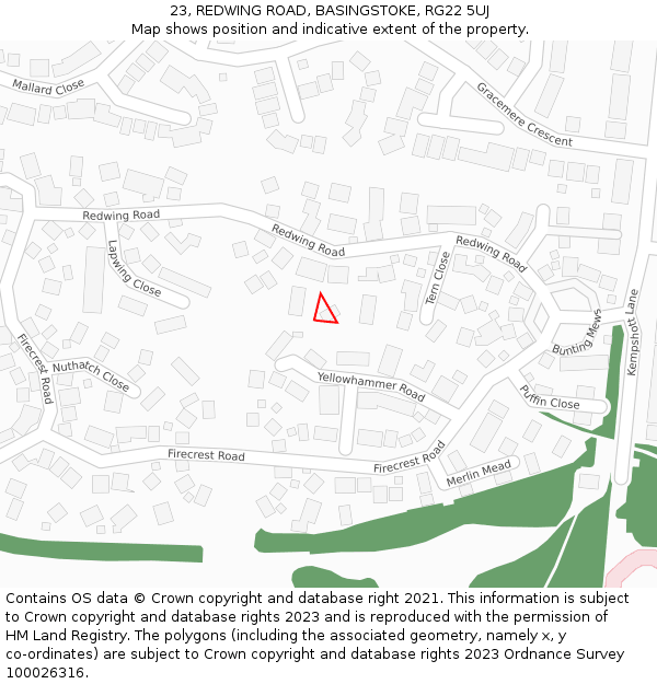 23, REDWING ROAD, BASINGSTOKE, RG22 5UJ: Location map and indicative extent of plot