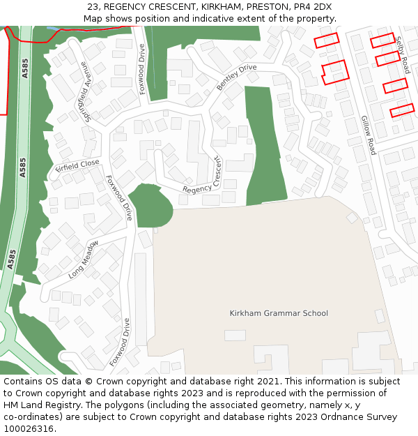 23, REGENCY CRESCENT, KIRKHAM, PRESTON, PR4 2DX: Location map and indicative extent of plot