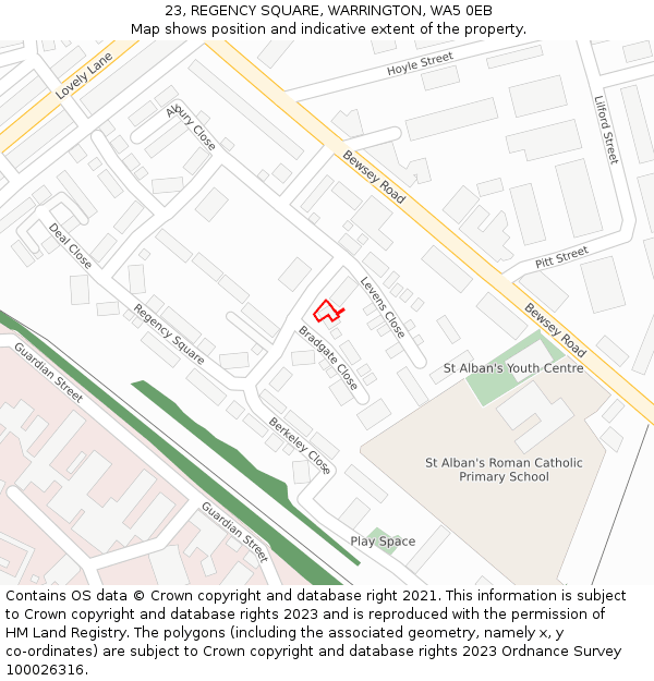 23, REGENCY SQUARE, WARRINGTON, WA5 0EB: Location map and indicative extent of plot