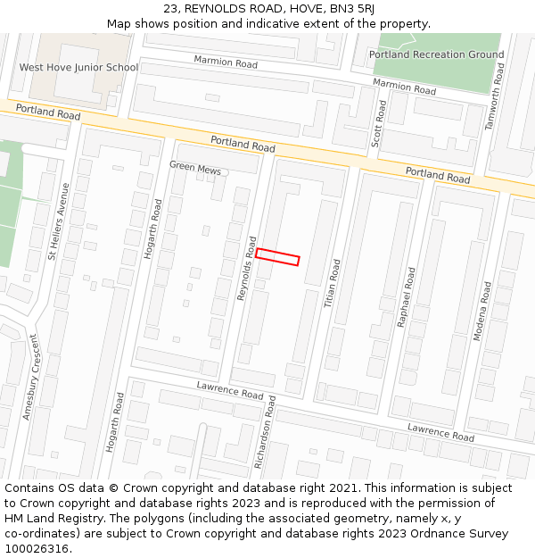 23, REYNOLDS ROAD, HOVE, BN3 5RJ: Location map and indicative extent of plot