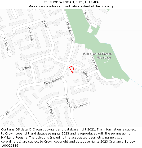 23, RHODFA LOGAN, RHYL, LL18 4FA: Location map and indicative extent of plot