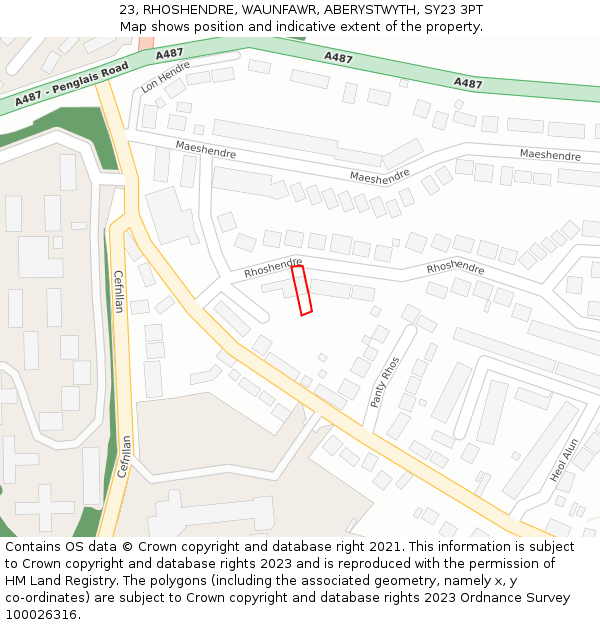 23, RHOSHENDRE, WAUNFAWR, ABERYSTWYTH, SY23 3PT: Location map and indicative extent of plot