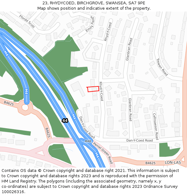 23, RHYDYCOED, BIRCHGROVE, SWANSEA, SA7 9PE: Location map and indicative extent of plot