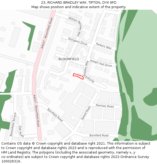 23, RICHARD BRADLEY WAY, TIPTON, DY4 9FD: Location map and indicative extent of plot