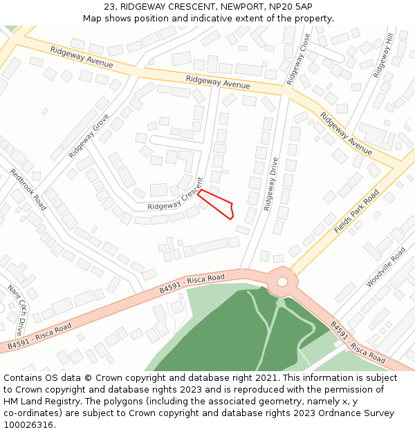 23, RIDGEWAY CRESCENT, NEWPORT, NP20 5AP: Location map and indicative extent of plot