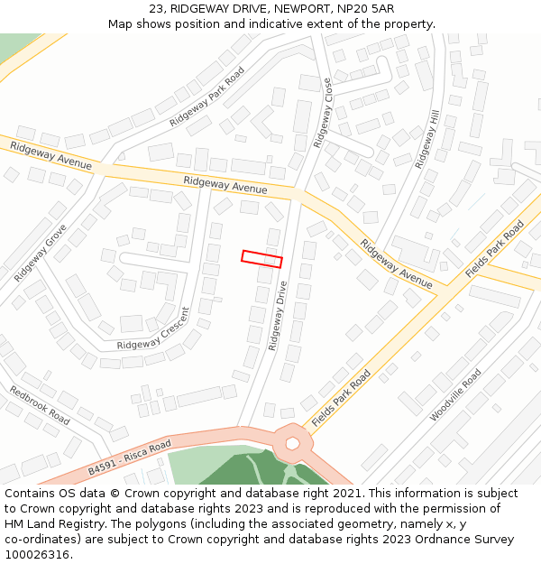 23, RIDGEWAY DRIVE, NEWPORT, NP20 5AR: Location map and indicative extent of plot