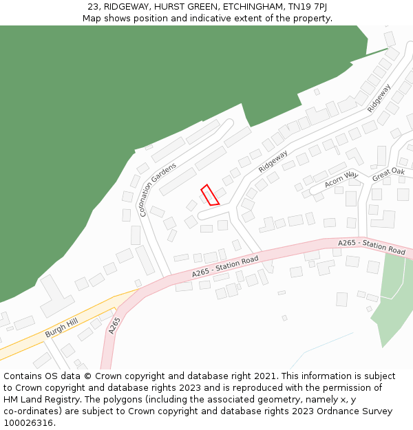 23, RIDGEWAY, HURST GREEN, ETCHINGHAM, TN19 7PJ: Location map and indicative extent of plot