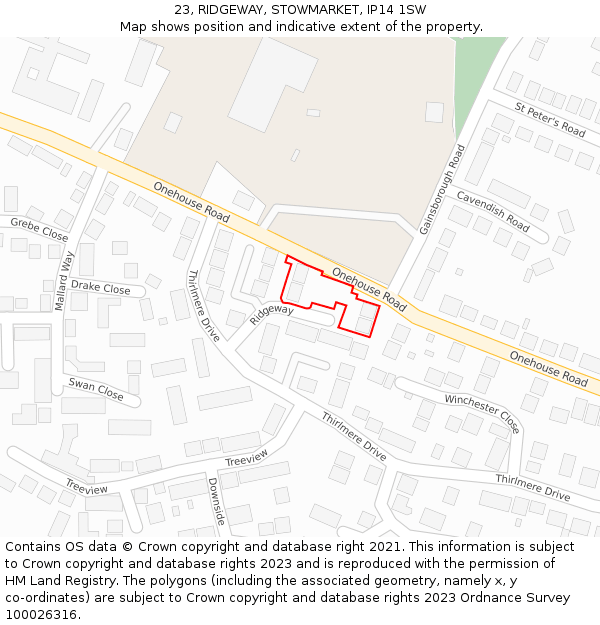 23, RIDGEWAY, STOWMARKET, IP14 1SW: Location map and indicative extent of plot
