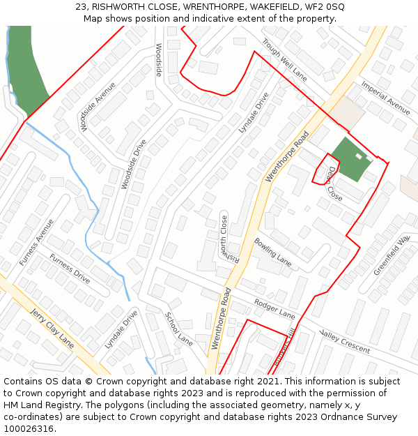 23, RISHWORTH CLOSE, WRENTHORPE, WAKEFIELD, WF2 0SQ: Location map and indicative extent of plot