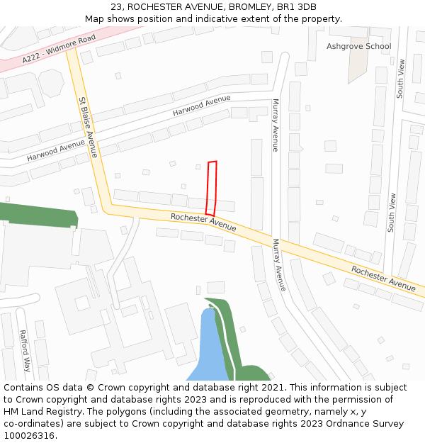23, ROCHESTER AVENUE, BROMLEY, BR1 3DB: Location map and indicative extent of plot