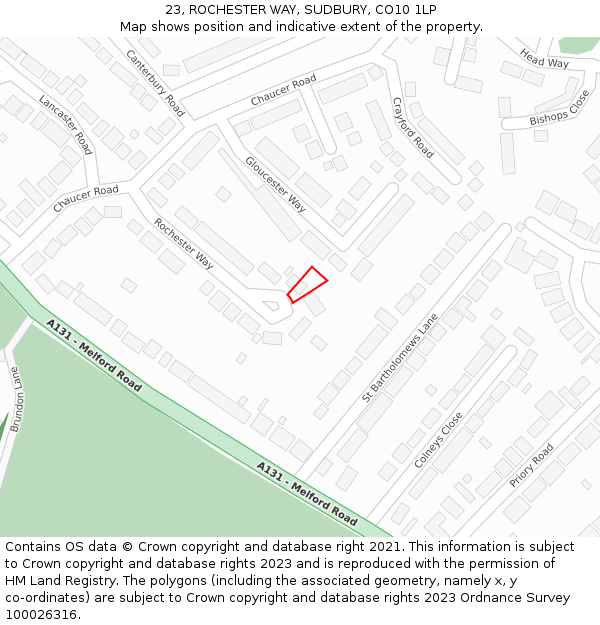 23, ROCHESTER WAY, SUDBURY, CO10 1LP: Location map and indicative extent of plot