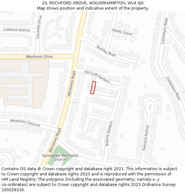 23, ROCHFORD GROVE, WOLVERHAMPTON, WV4 4JS: Location map and indicative extent of plot