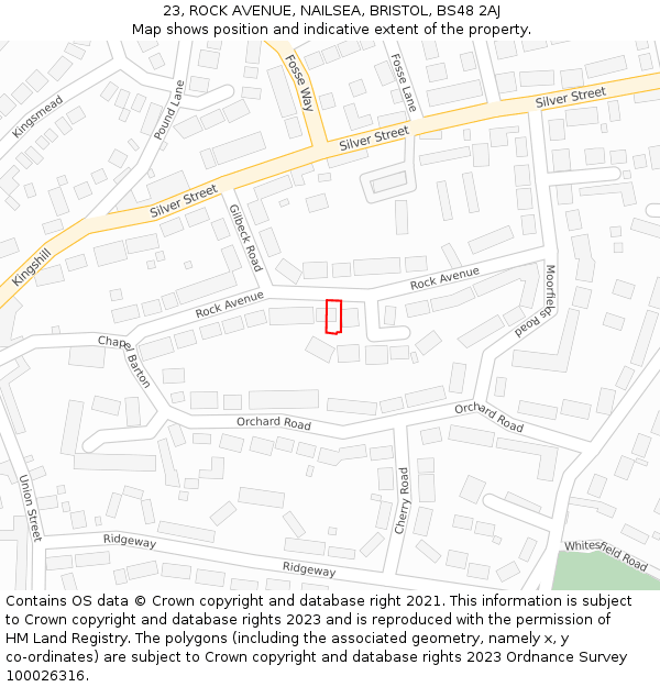 23, ROCK AVENUE, NAILSEA, BRISTOL, BS48 2AJ: Location map and indicative extent of plot