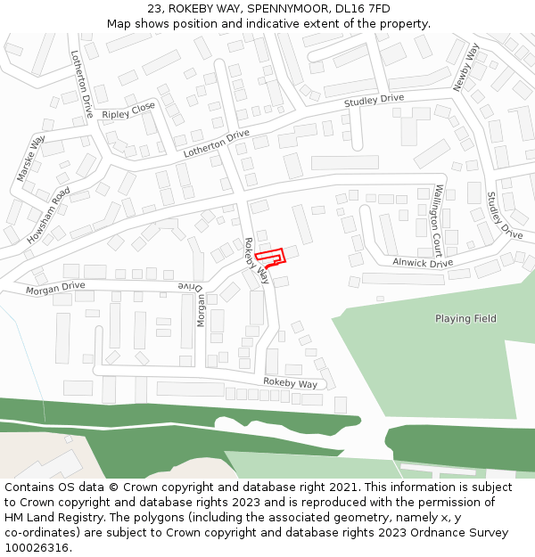 23, ROKEBY WAY, SPENNYMOOR, DL16 7FD: Location map and indicative extent of plot