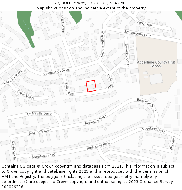 23, ROLLEY WAY, PRUDHOE, NE42 5FH: Location map and indicative extent of plot