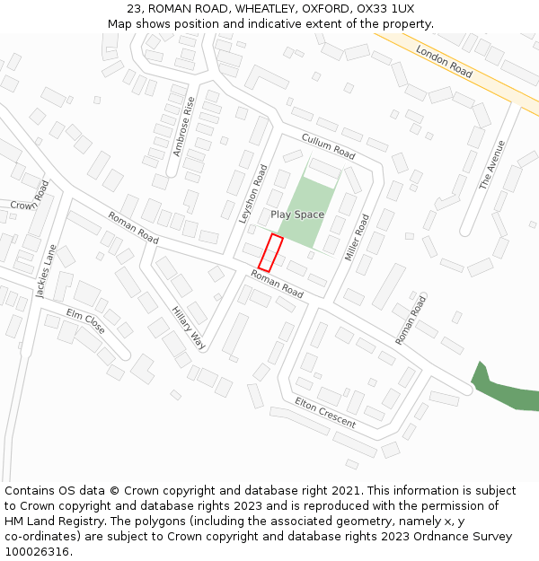 23, ROMAN ROAD, WHEATLEY, OXFORD, OX33 1UX: Location map and indicative extent of plot