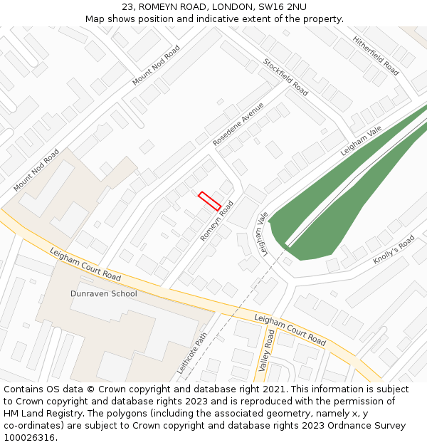 23, ROMEYN ROAD, LONDON, SW16 2NU: Location map and indicative extent of plot