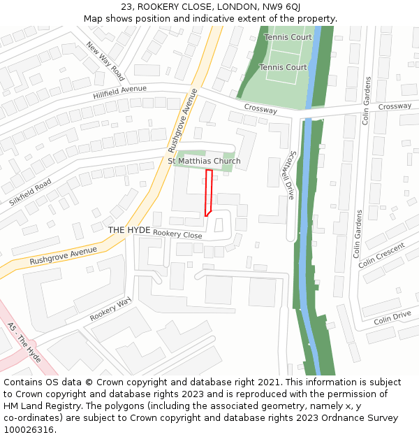 23, ROOKERY CLOSE, LONDON, NW9 6QJ: Location map and indicative extent of plot