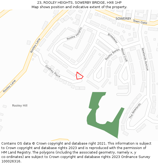 23, ROOLEY HEIGHTS, SOWERBY BRIDGE, HX6 1HP: Location map and indicative extent of plot