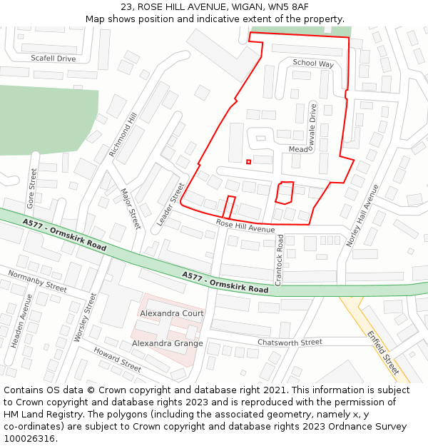 23, ROSE HILL AVENUE, WIGAN, WN5 8AF: Location map and indicative extent of plot