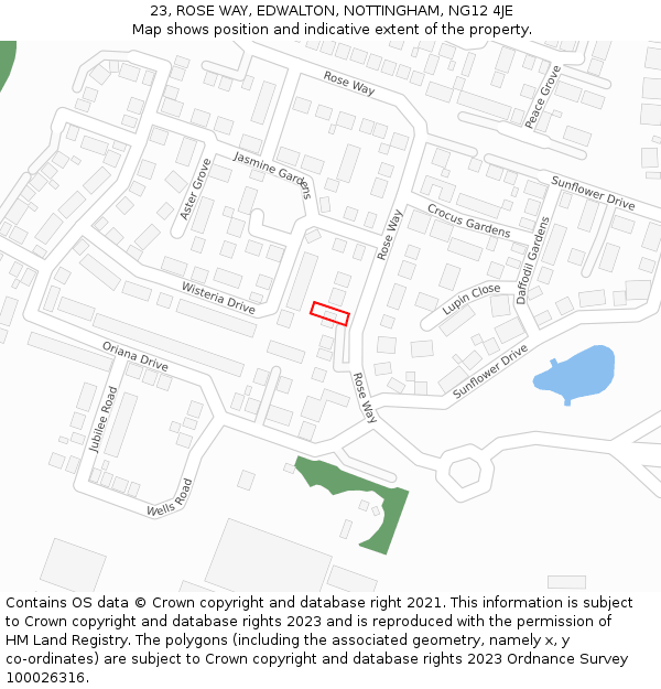 23, ROSE WAY, EDWALTON, NOTTINGHAM, NG12 4JE: Location map and indicative extent of plot