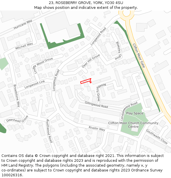 23, ROSEBERRY GROVE, YORK, YO30 4SU: Location map and indicative extent of plot