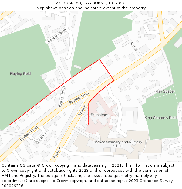 23, ROSKEAR, CAMBORNE, TR14 8DG: Location map and indicative extent of plot