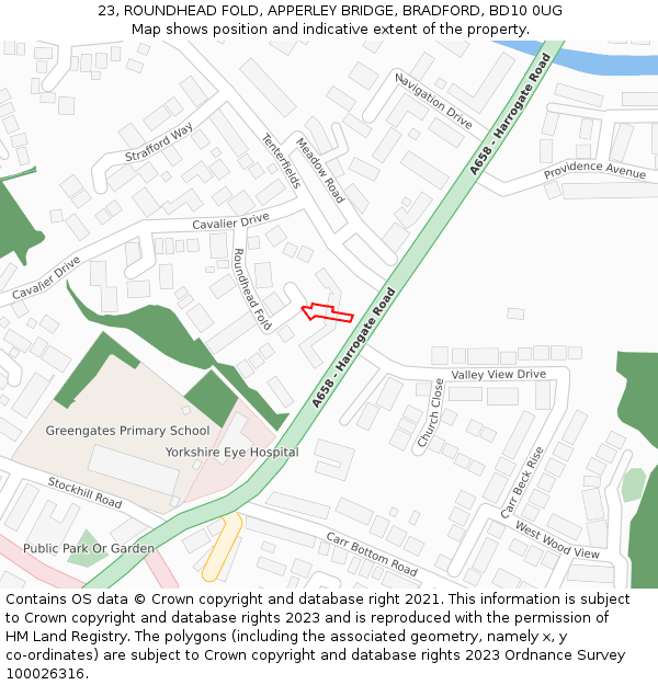 23, ROUNDHEAD FOLD, APPERLEY BRIDGE, BRADFORD, BD10 0UG: Location map and indicative extent of plot