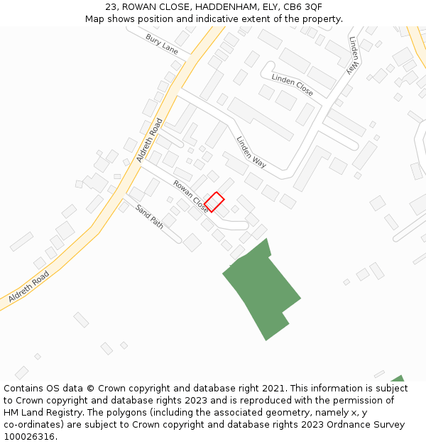 23, ROWAN CLOSE, HADDENHAM, ELY, CB6 3QF: Location map and indicative extent of plot