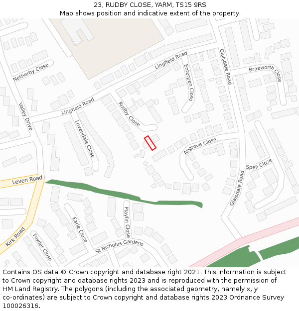 23, RUDBY CLOSE, YARM, TS15 9RS: Location map and indicative extent of plot