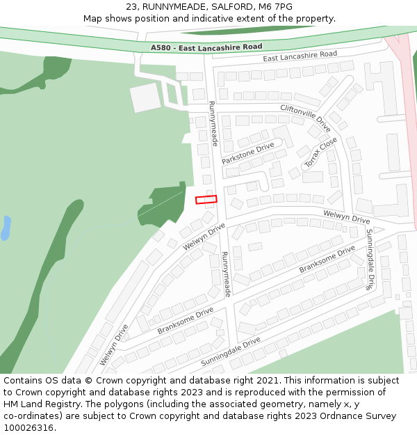 23, RUNNYMEADE, SALFORD, M6 7PG: Location map and indicative extent of plot