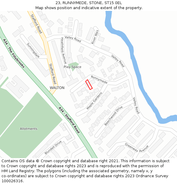 23, RUNNYMEDE, STONE, ST15 0EL: Location map and indicative extent of plot